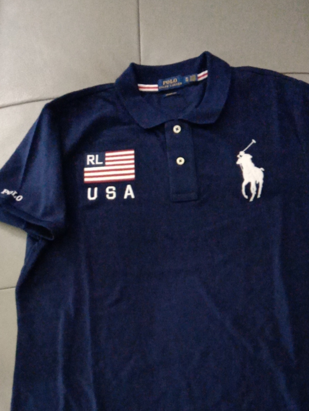 NEW Ralph Lauren Navy Polo with White Pony and USA Patch